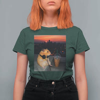 Hamster Drinking Iced Coffee T Shirt For Women Funny Animal Chill City Sunset Headphones