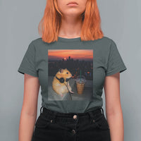 Hamster Drinking Iced Coffee T Shirt For Women Funny Animal Chill City Sunset Headphones