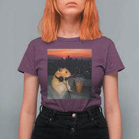 Hamster Drinking Iced Coffee T Shirt For Women Funny Animal Chill City Sunset Headphones