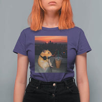 Hamster Drinking Iced Coffee T Shirt For Women Funny Animal Chill City Sunset Headphones