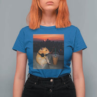 Hamster Drinking Iced Coffee T Shirt For Women Funny Animal Chill City Sunset Headphones