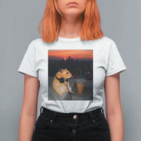 Hamster Drinking Iced Coffee T Shirt For Women Funny Animal Chill City Sunset Headphones
