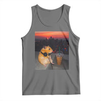 Hamster Drinking Iced Coffee Tank Top Funny Animal Chill City Sunset Headphones