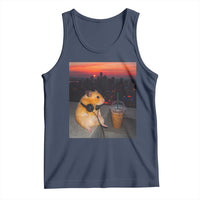Hamster Drinking Iced Coffee Tank Top Funny Animal Chill City Sunset Headphones
