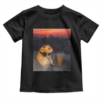 Hamster Drinking Iced Coffee Toddler T Shirt Funny Animal Chill City Sunset Headphones