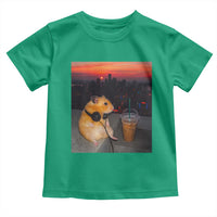Hamster Drinking Iced Coffee Toddler T Shirt Funny Animal Chill City Sunset Headphones