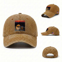 Hamster Drinking Iced Coffee Washed Cotton Baseball Cap Funny Animal Chill City Sunset Headphones