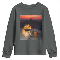 Hamster Drinking Iced Coffee Youth Sweatshirt Funny Animal Chill City Sunset Headphones