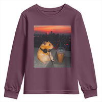 Hamster Drinking Iced Coffee Youth Sweatshirt Funny Animal Chill City Sunset Headphones