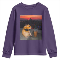 Hamster Drinking Iced Coffee Youth Sweatshirt Funny Animal Chill City Sunset Headphones