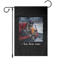 Hockey Mom Raccoon Iced Coffee Garden Flag I Live Here Now