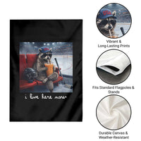 Hockey Mom Raccoon Iced Coffee Garden Flag I Live Here Now