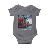 Hockey Mom Raccoon Iced Coffee Baby Onesie I Live Here Now