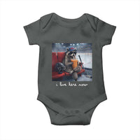 Hockey Mom Raccoon Iced Coffee Baby Onesie I Live Here Now