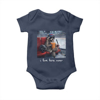 Hockey Mom Raccoon Iced Coffee Baby Onesie I Live Here Now