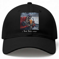 Hockey Mom Raccoon Iced Coffee Baseball Cap I Live Here Now