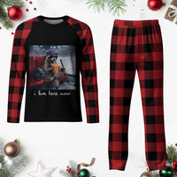 Hockey Mom Raccoon Iced Coffee Plaid Pajama Set I Live Here Now