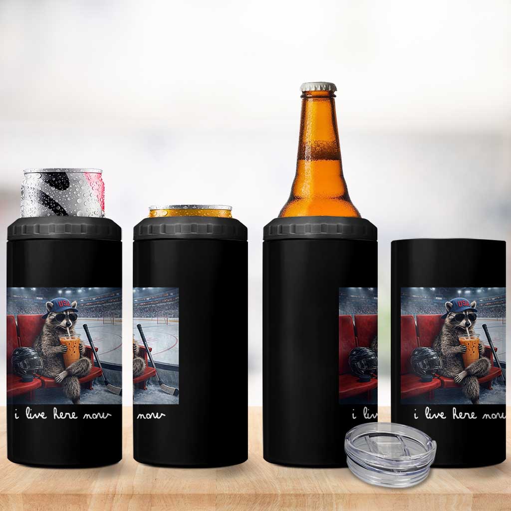 Hockey Mom Raccoon Iced Coffee 4 in 1 Can Cooler Tumbler I Live Here Now