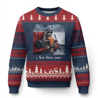 Hockey Mom Raccoon Iced Coffee Ugly Christmas Sweater I Live Here Now