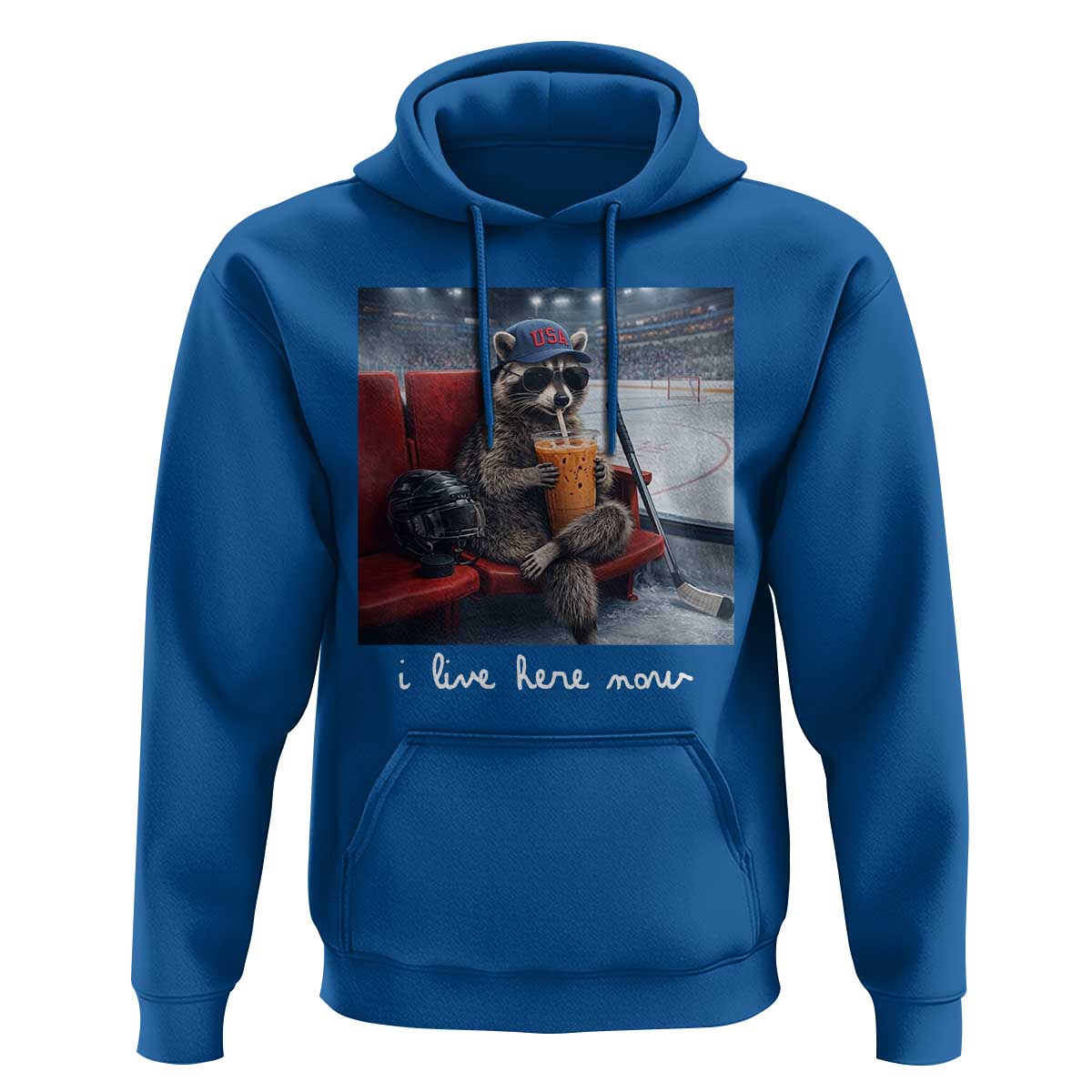 Hockey Mom Raccoon Iced Coffee Hoodie I Live Here Now