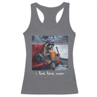 Hockey Mom Raccoon Iced Coffee Racerback Tank Top I Live Here Now