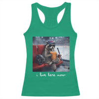 Hockey Mom Raccoon Iced Coffee Racerback Tank Top I Live Here Now