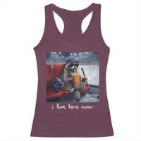 Hockey Mom Raccoon Iced Coffee Racerback Tank Top I Live Here Now