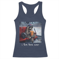 Hockey Mom Raccoon Iced Coffee Racerback Tank Top I Live Here Now
