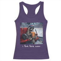 Hockey Mom Raccoon Iced Coffee Racerback Tank Top I Live Here Now