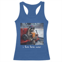 Hockey Mom Raccoon Iced Coffee Racerback Tank Top I Live Here Now