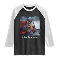 Hockey Mom Raccoon Iced Coffee Raglan Shirt I Live Here Now