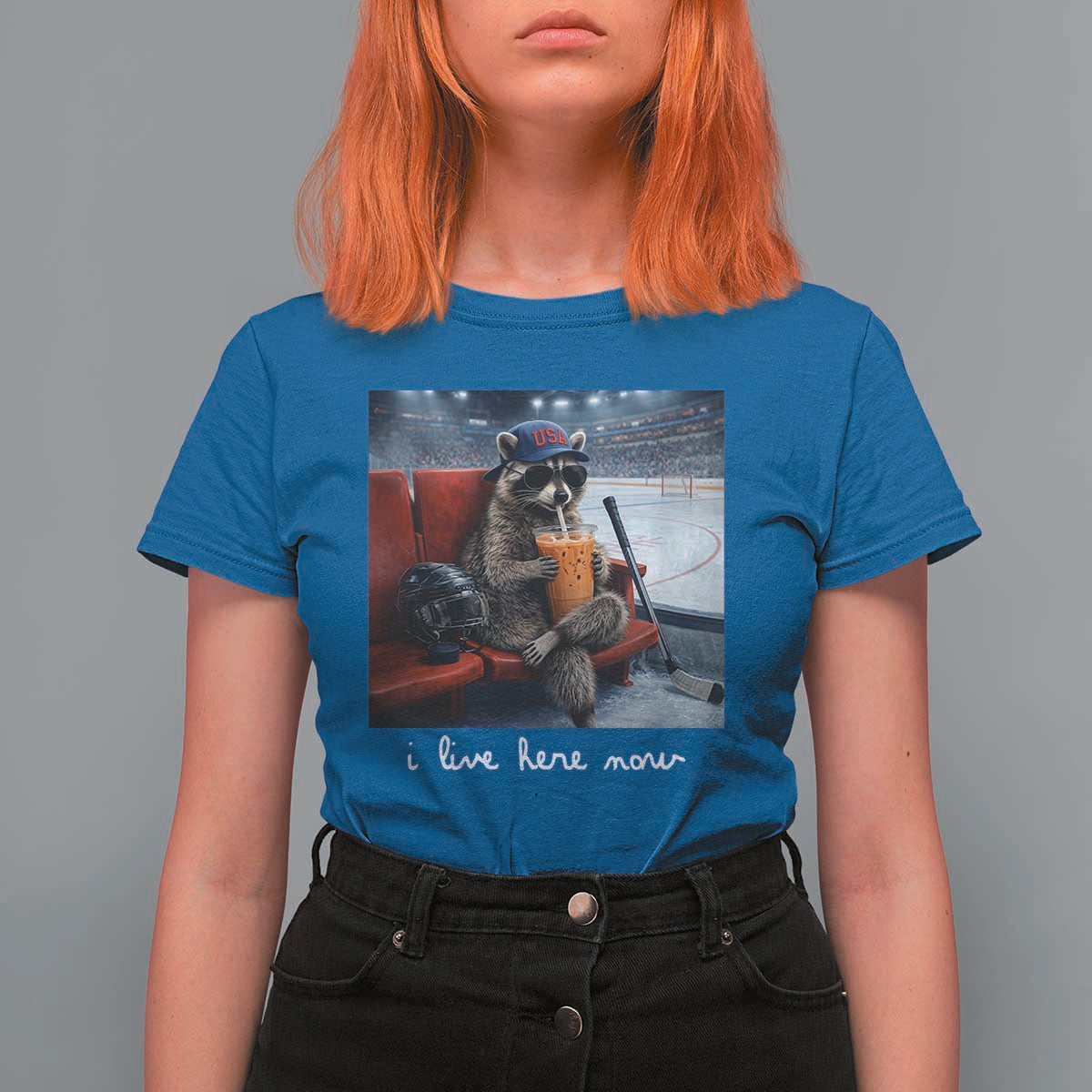 Hockey Mom Raccoon Iced Coffee T Shirt For Women I Live Here Now
