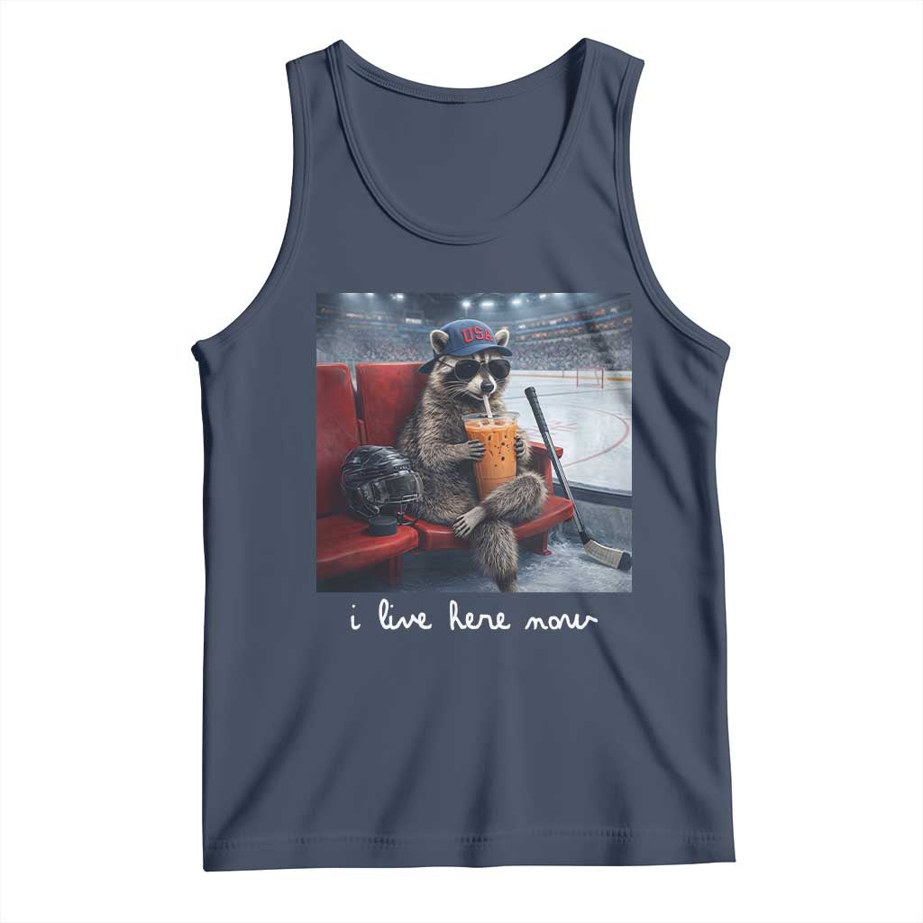 Hockey Mom Raccoon Iced Coffee Tank Top I Live Here Now
