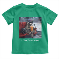 Hockey Mom Raccoon Iced Coffee Toddler T Shirt I Live Here Now