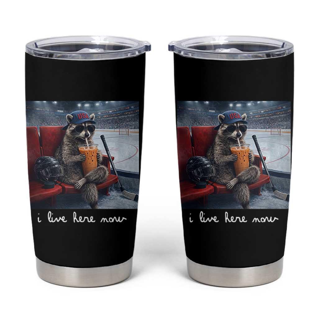 Hockey Mom Raccoon Iced Coffee Tumbler Cup I Live Here Now