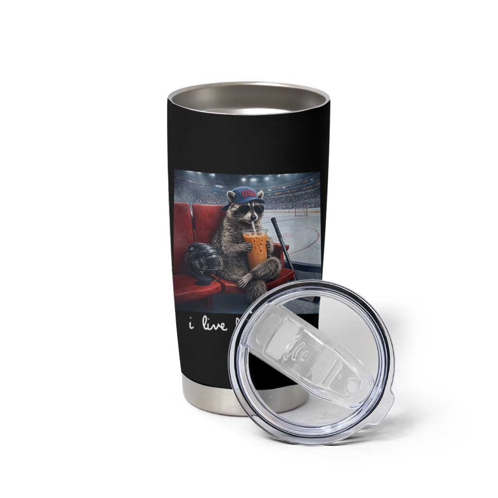 Hockey Mom Raccoon Iced Coffee Tumbler Cup I Live Here Now