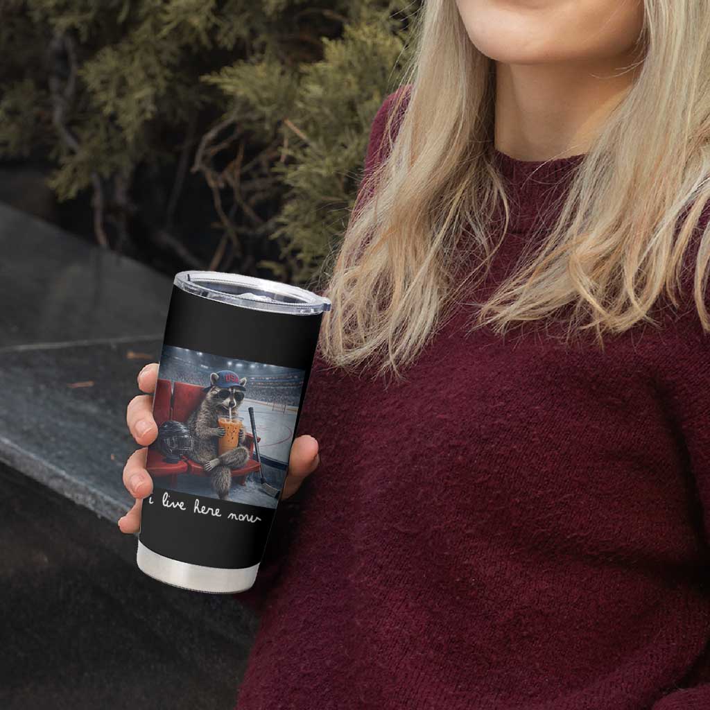Hockey Mom Raccoon Iced Coffee Tumbler Cup I Live Here Now