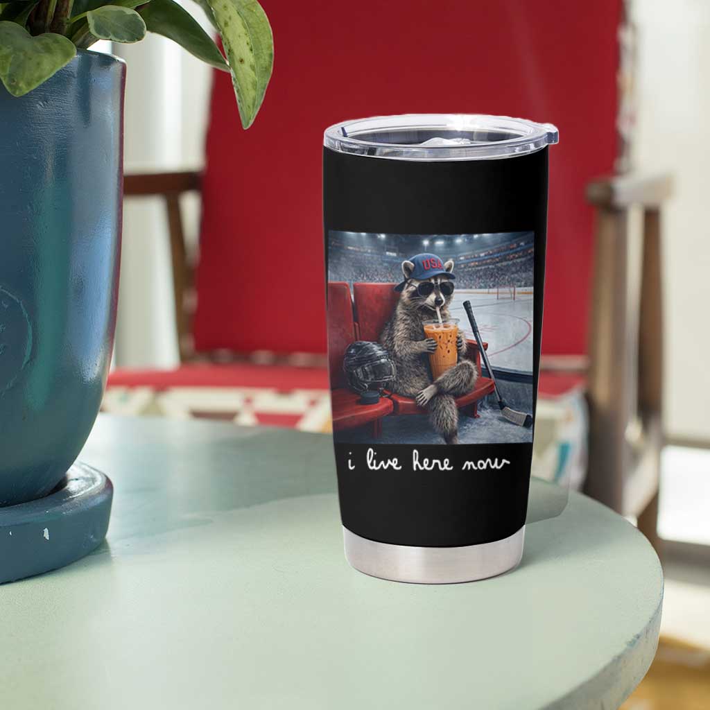 Hockey Mom Raccoon Iced Coffee Tumbler Cup I Live Here Now
