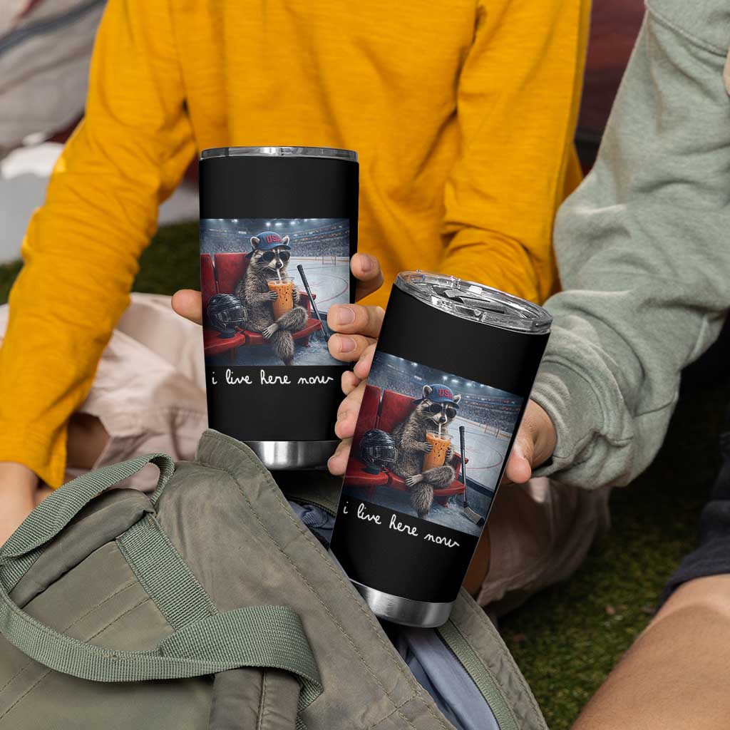 Hockey Mom Raccoon Iced Coffee Tumbler Cup I Live Here Now