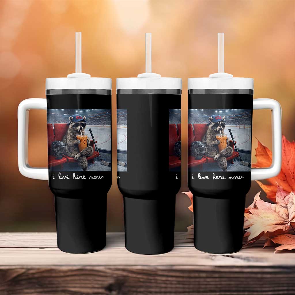 Hockey Mom Raccoon Iced Coffee Tumbler With Handle I Live Here Now