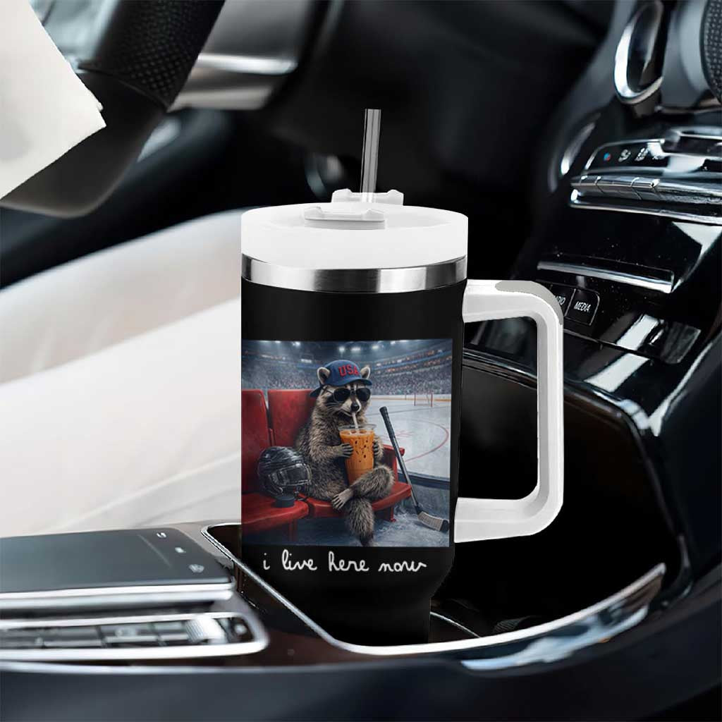 Hockey Mom Raccoon Iced Coffee Tumbler With Handle I Live Here Now