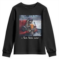 Hockey Mom Raccoon Iced Coffee Youth Sweatshirt I Live Here Now