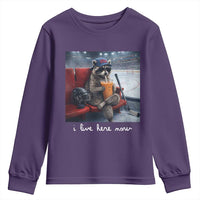 Hockey Mom Raccoon Iced Coffee Youth Sweatshirt I Live Here Now
