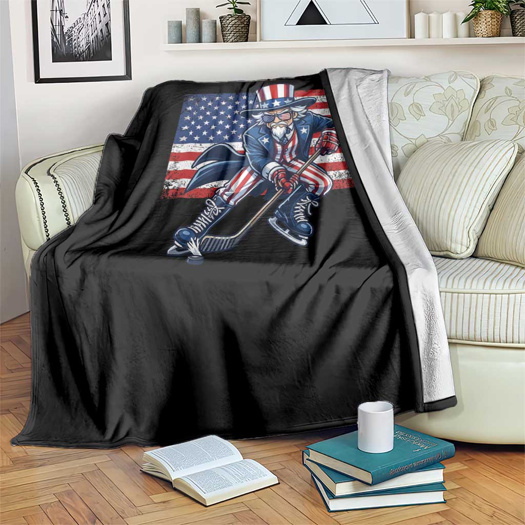 Uncle Sam Hockey Player 4th of July American Flag Throw Blanket