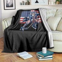 Uncle Sam Hockey Player 4th of July American Flag Throw Blanket