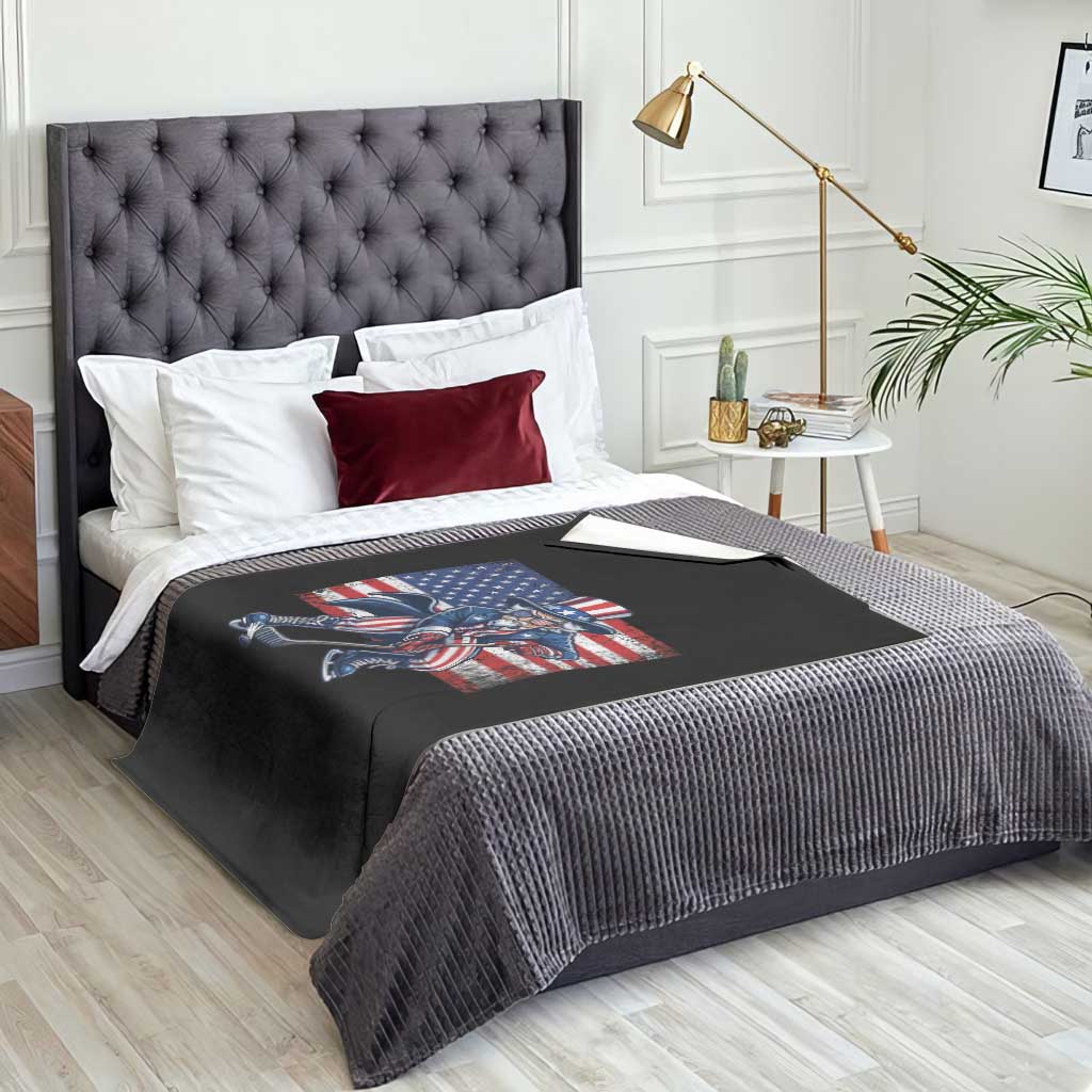 Uncle Sam Hockey Player 4th of July American Flag Throw Blanket