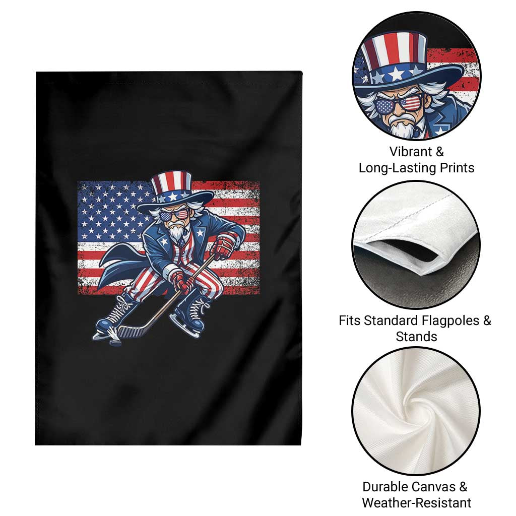 Uncle Sam Hockey Player 4th of July American Flag Garden Flag