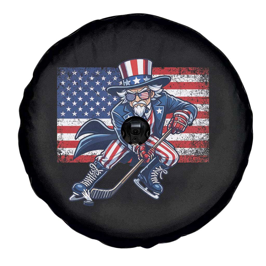 Uncle Sam Hockey Player 4th of July American Flag Spare Tire Cover
