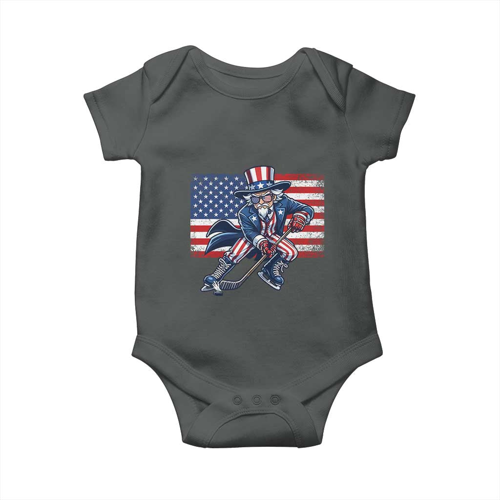 Uncle Sam Hockey Player 4th of July American Flag Baby Onesie