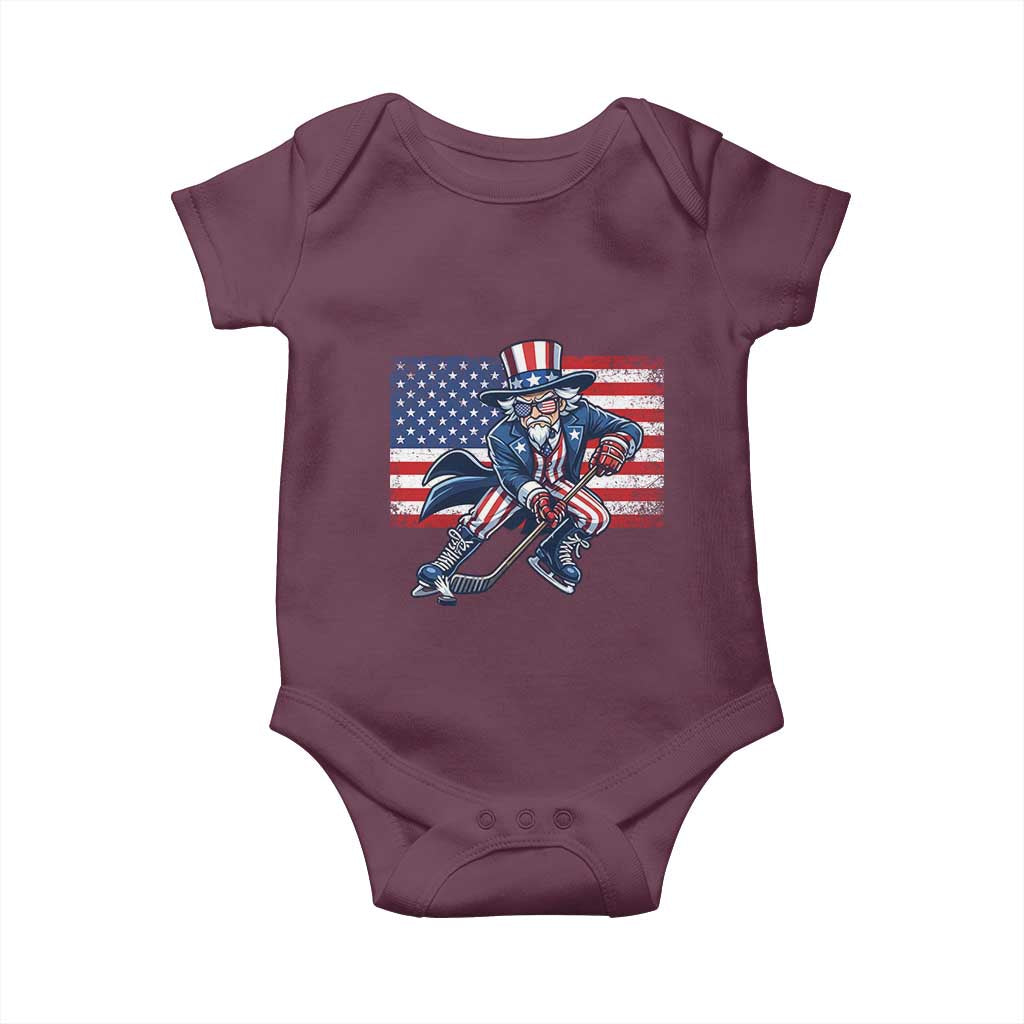 Uncle Sam Hockey Player 4th of July American Flag Baby Onesie